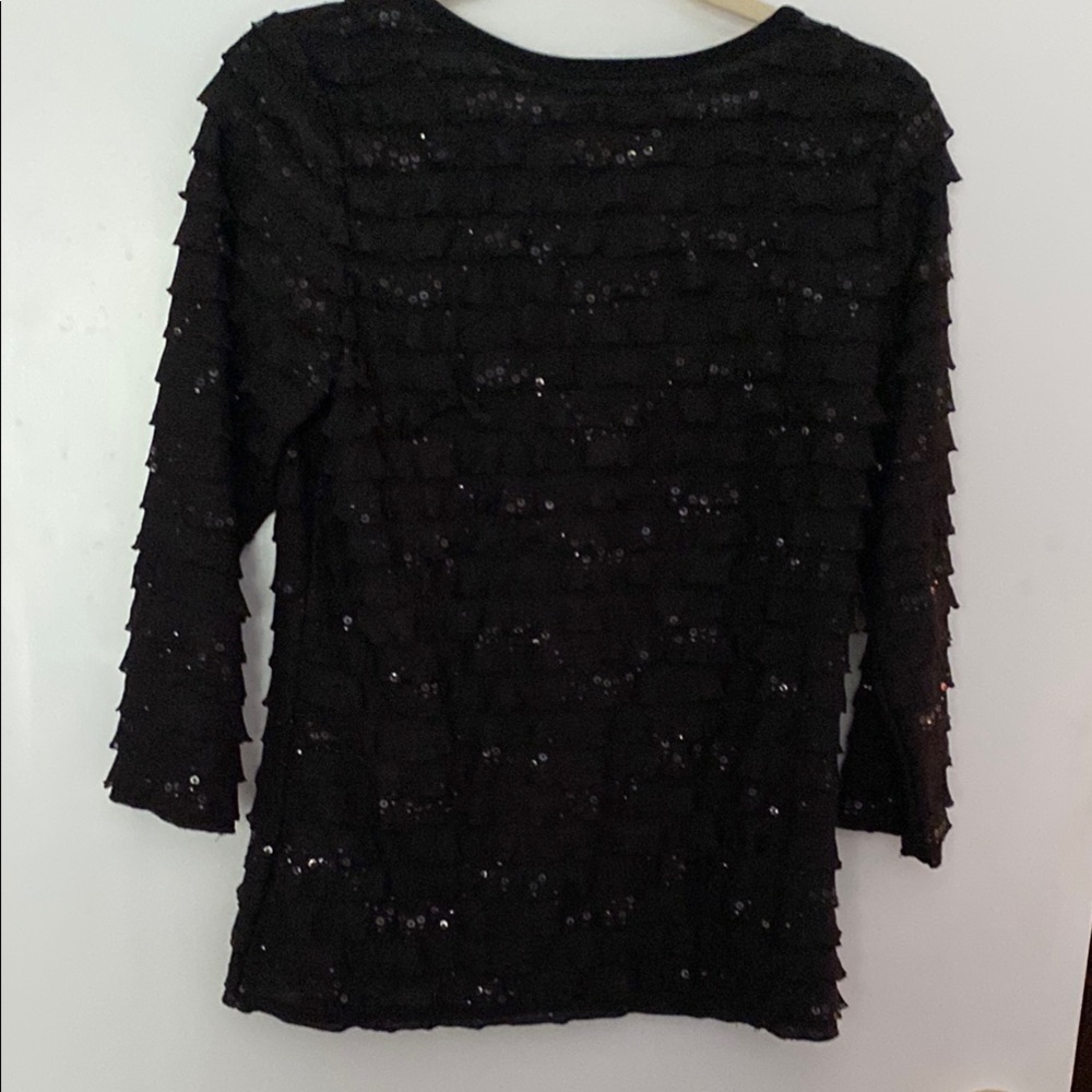 Slinky Brand Black Ruffled Sequin Blouse Size Small